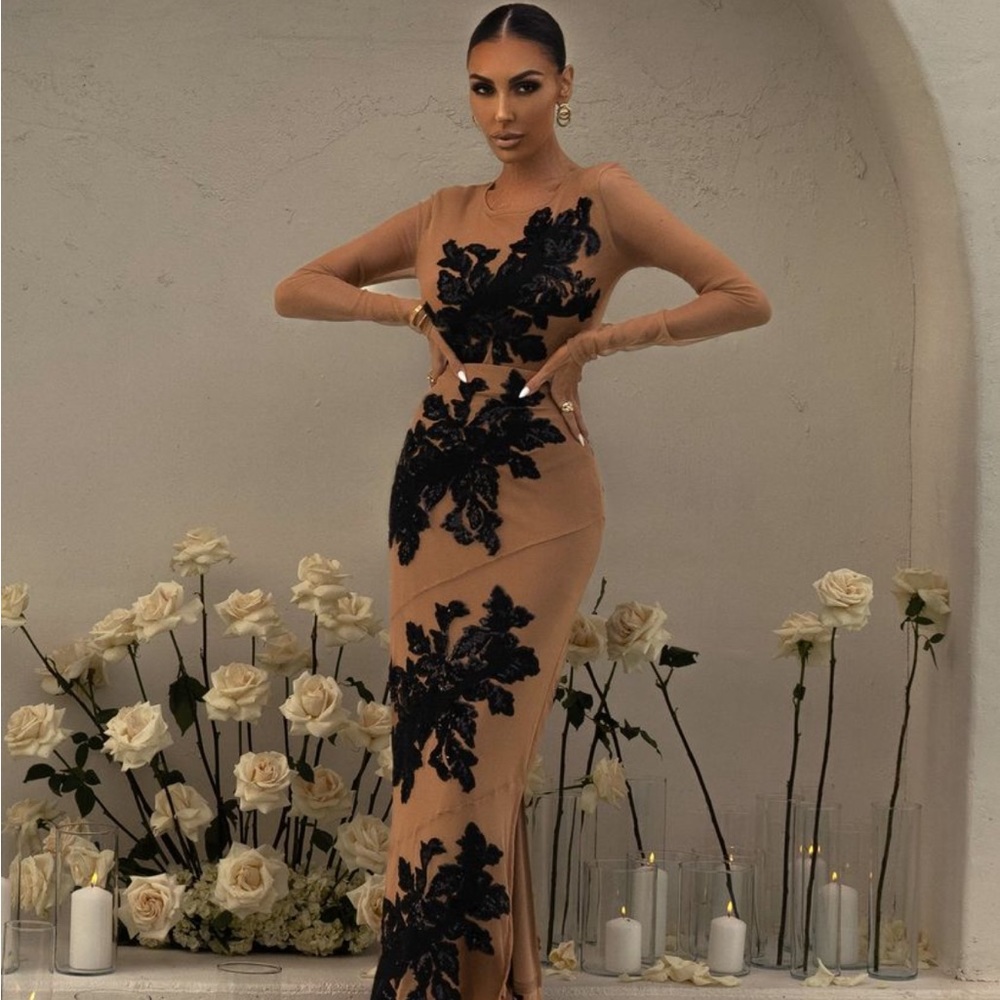 JLUXLABEL Black Charmed Embroidered Mesh Bodysuit